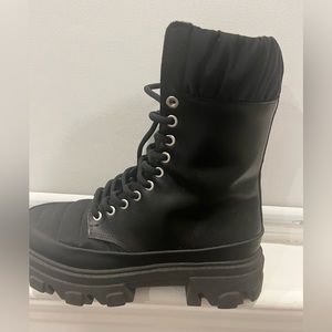 Ganni black tech and leather combat boots